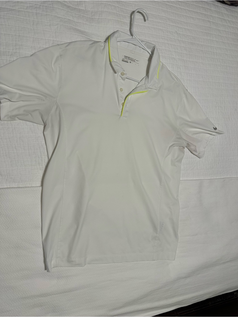 Nike White Polo with Neon Yellow Trim
